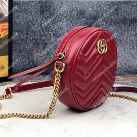 Gucci GG Marmont Mini Round Shoulder Bag Wine Red - Image 4