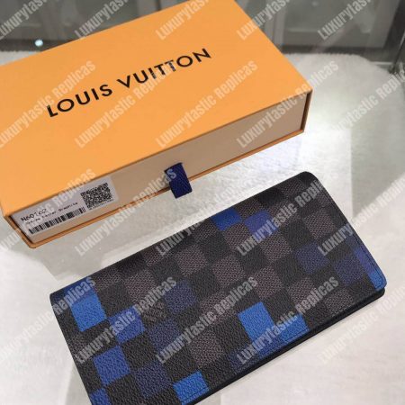 LV Brazza Wallet Damier Graphite Pixel Blue - Image 3