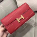 Hermes Constance Long Wallet Replica – Epsom Capucine Red Palladium-Plated