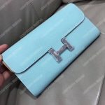Hermes Constance Long Wallet Epsom Blue Atoll Palladium-Plated