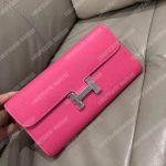 Hermes Constance Long Wallet Epsom Rose Azalee Palladium-Plated