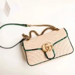Gucci GG Marmont Raffia Small Shoulder Bag Green Snakeskin Trim