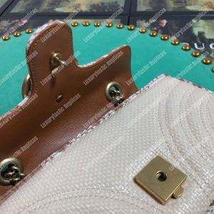 Gucci GG Marmont Raffia Mini Bag Cream Snakeskin Trim - Image 3