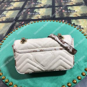 Gucci GG Marmont Raffia Mini Bag Cream Snakeskin Trim - Image 4