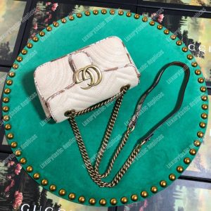 Gucci GG Marmont Raffia Mini Bag Cream Snakeskin Trim - Image 5