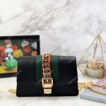 Gucci Sylvie Leather Mini Chain Bag Black