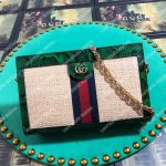 Gucci Online Exclusive Ophidia Straw Small Shoulder Bag Green Snakeskin Trim