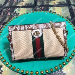 Gucci Online Exclusive Ophidia Straw Small Shoulder Bag Cream & Brown Snakeskin Trim