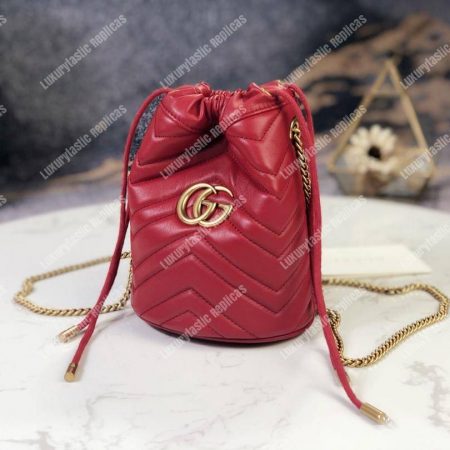 Gucci GG Marmont Mini Bucket Bag Hibiscus Red - Image 3