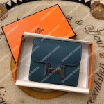 Hermes Constance Compact Wallet Epsom Bleu Brighton Palladium Plated