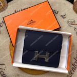 Hermes Constance Compact Wallet Epsom Blue Indigo Palladium Plated