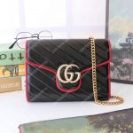 Gucci GG Marmont Quilted Shoulder Bag Black Cerise