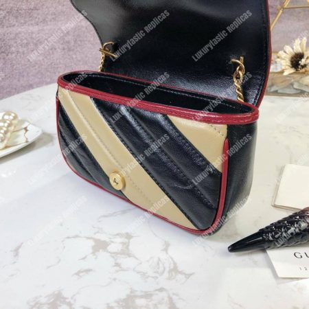 Gucci GG Marmont Super Mini Bag Beige Black Matelassé - Image 6