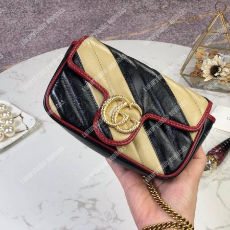 Gucci GG Marmont Super Mini Bag Beige Black Matelassé - Image 4