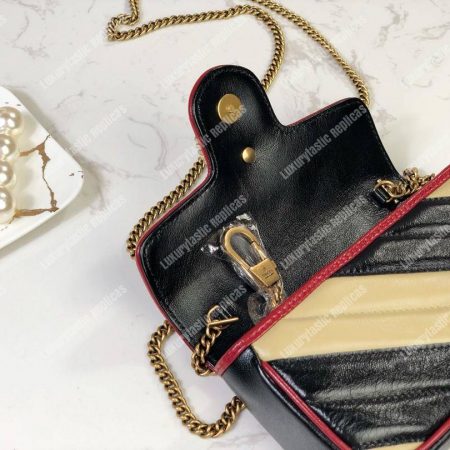 Gucci GG Marmont Super Mini Bag Beige Black Matelassé - Image 7