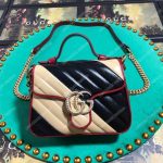 Gucci GG Marmont Mini Top Handle Bag Beige Black Matelassé
