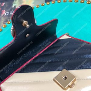Gucci GG Marmont Mini Top Handle Bag Beige Black Matelassé - Image 4