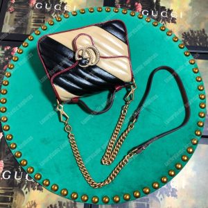 Gucci GG Marmont Mini Top Handle Bag Beige Black Matelassé - Image 5