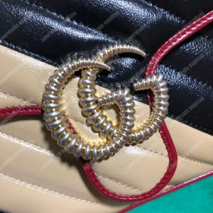 Gucci GG Marmont Mini Top Handle Bag Beige Black Matelassé - Image 8