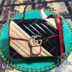 Gucci GG Marmont Small Top Handle Bag Black Beige Matelassé
