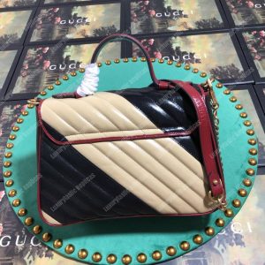 Gucci GG Marmont Small Top Handle Bag Black Beige Matelassé - Image 8