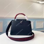 LV Capucines PM Handbag Taurillon Leather Navy Blue/Pivoine