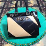 Gucci Zumi Diagonal Stripe Small Top Handle Bag Black Beige