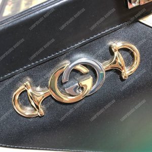 Gucci Zumi Diagonal Stripe Medium Top Handle Bag Black Beige - Image 9