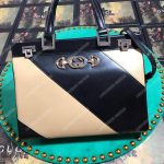 Gucci Zumi Diagonal Stripe Medium Top Handle Bag Black Beige
