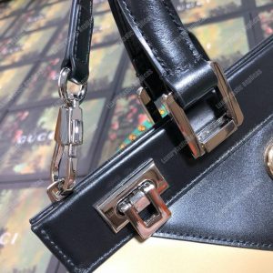 Gucci Zumi Diagonal Stripe Medium Top Handle Bag Black Beige - Image 3