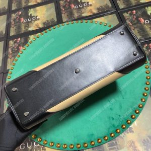 Gucci Zumi Diagonal Stripe Medium Top Handle Bag Black Beige - Image 5