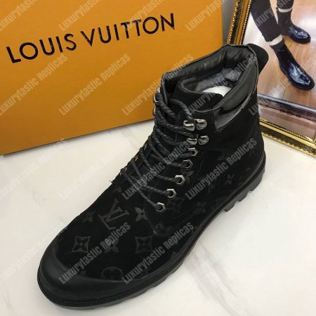LV Suede Monogram Ankle Boots Black - Image 5