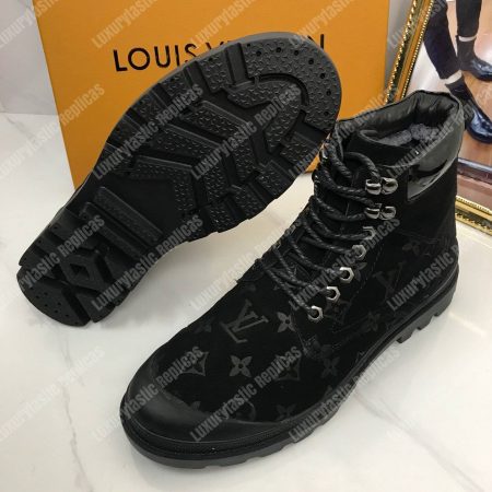 LV Suede Monogram Ankle Boots Black - Image 4