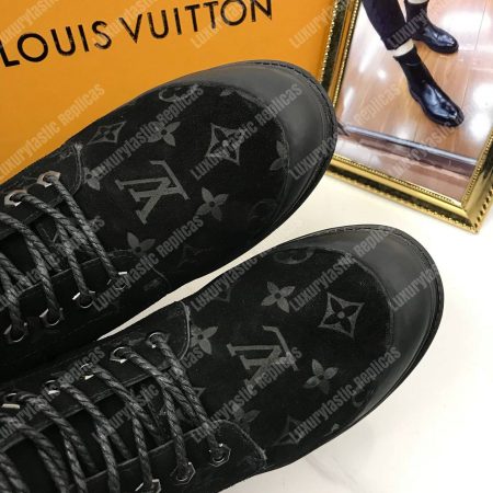 LV Suede Monogram Ankle Boots Black - Image 6