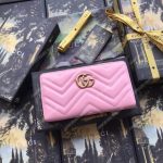 Gucci GG Marmont Zip Around Wallet Chevron Pink
