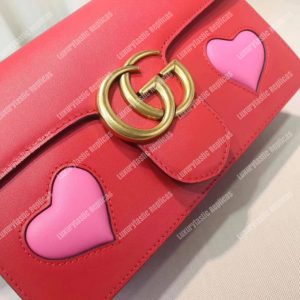Gucci GG Marmont Leather Shoulder Bag Hearts Red - Image 6