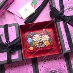 Gucci Embroidered Leather Card Case Red