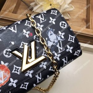 LV Twist Chain Wallet Catogram Dogs and Cats Black White - Image 3