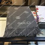 Gucci Wool Scarf Double G Pattern Grey
