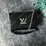 LV Twist Bag MM Crocodilien Brillant Noir