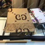 Gucci GG Jacquard Wool Silk Scarf Brown & Beige