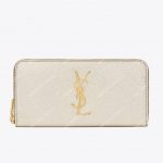 Saint Laurent Monogram Zip Around Wallet Pale Gold Grain De Poudre