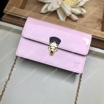 LV Cherrywood Chain Wallet patent calf leather with Monogram canvas in Rose Ballerine Pink