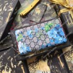 Gucci GG Blue Blooms Supreme Zip Around Wallet Antique Rose
