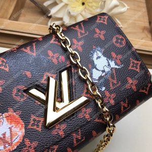 LV Twist Chain Wallet Catogram Dogs and Cats Brown Orange - Image 3