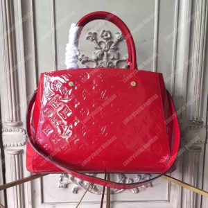 LV Montaigne MM Tote Bag Monogram Vernis Red - Image 4