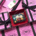 Gucci Embroidered Leather Card Case Black