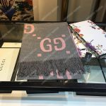 Gucci GG Jacquard Wool Silk Scarf Grey & Pink