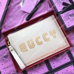 Gucci Guccy Print Leather Pouch Bag White