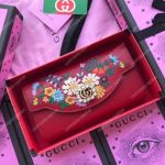 Gucci Embroidered Leather Continental Wallet Red